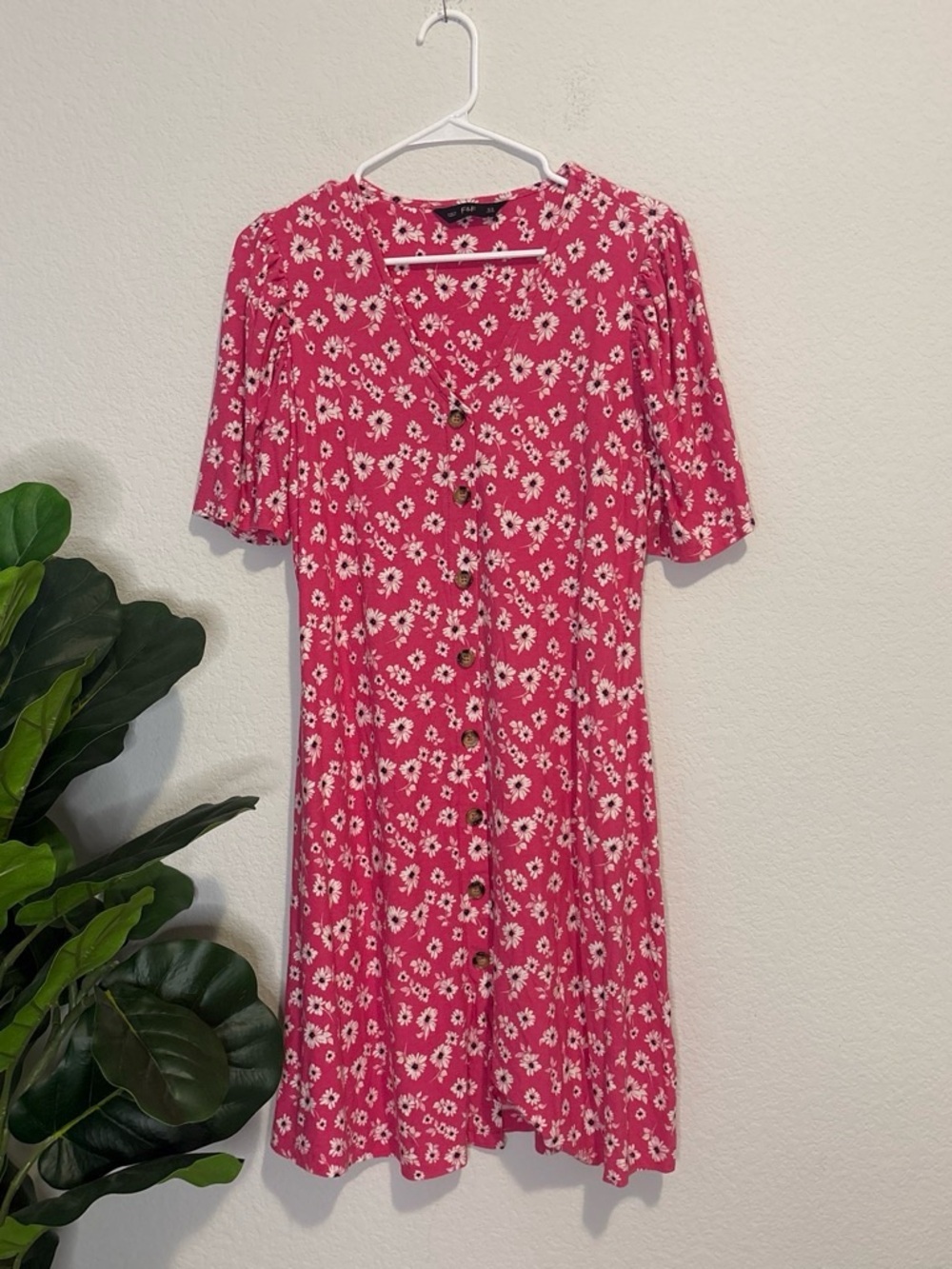 F&F Pink Floral Button-Front Mini Dress